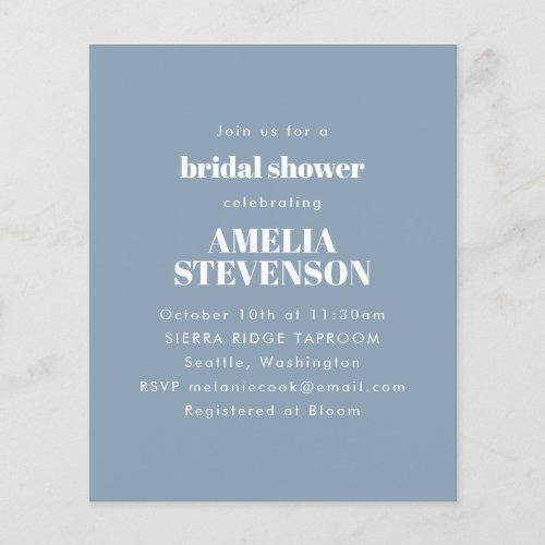 Budget Dusty Blue Minimalist Bridal Shower Invite