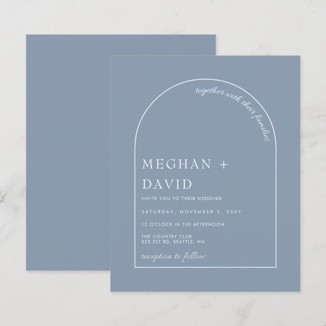 Budget Dusty Blue Modern Arch Wedding Invitation (Front/Back)