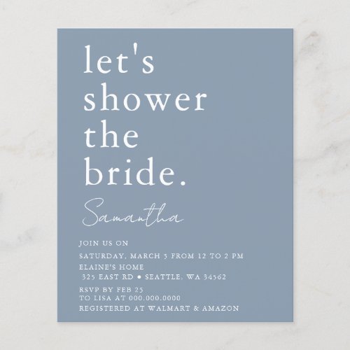 Budget Dusty Blue Modern Bridal Shower Invitation