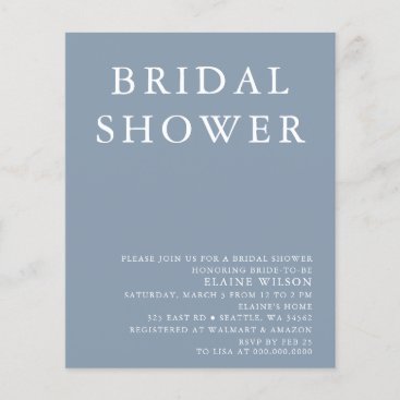 Budget Dusty Blue Modern Bridal Shower Invitation