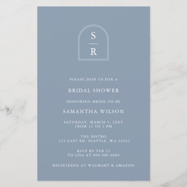 Budget Dusty Blue Modern Bridal Shower Invitation (Front)