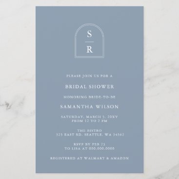 Budget Dusty Blue Modern Bridal Shower Invitation
