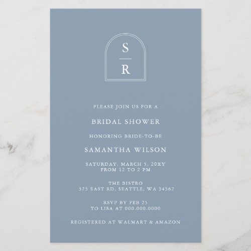 Budget Dusty Blue Modern Bridal Shower Invitation