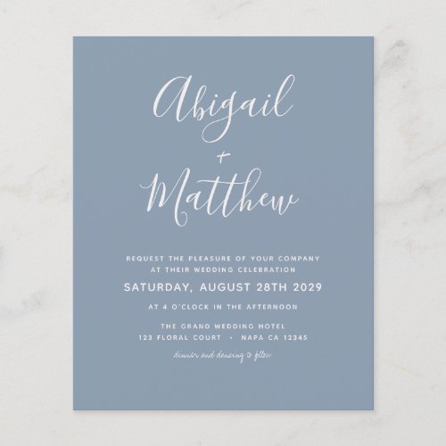 Budget Dusty Blue Modern Photo Wedding Invitation  Flyer