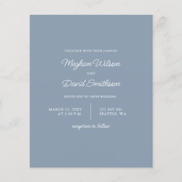 Budget Dusty Blue Modern Wedding Invitation