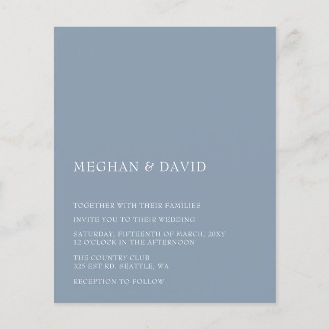 Budget Dusty Blue Modern Wedding Invitation (Front)