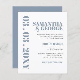Budget Dusty Blue Modern Wedding Invitation