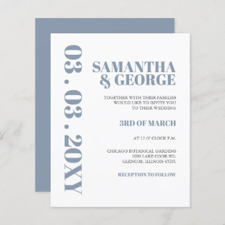 Budget Dusty Blue Modern Wedding Invitation