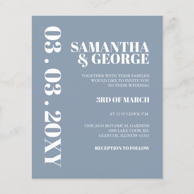 Budget  Dusty Blue Modern Wedding Invitation (Front)