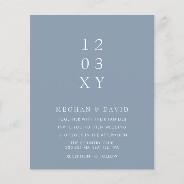 Budget Dusty Blue Modern Wedding Invitation (Front)