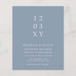 Budget Dusty Blue Modern Wedding Invitation