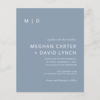 Budget Dusty Blue Monogram Wedding Invitation
