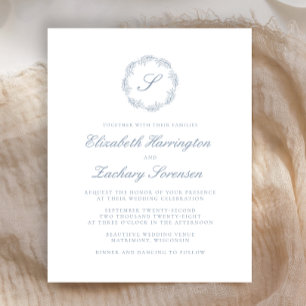 Budget Dusty Blue Monogram Wreath Script Wedding