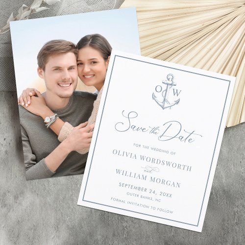 Budget Dusty Blue Nautical Anchor Save the Date