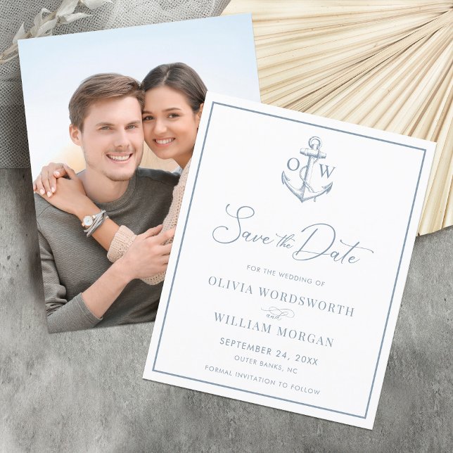 Budget Dusty Blue Nautical Anchor Save the Date (Creator Uploaded)