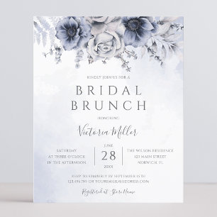 Budget Dusty Blue Navy Floral Bridal Brunch Invite