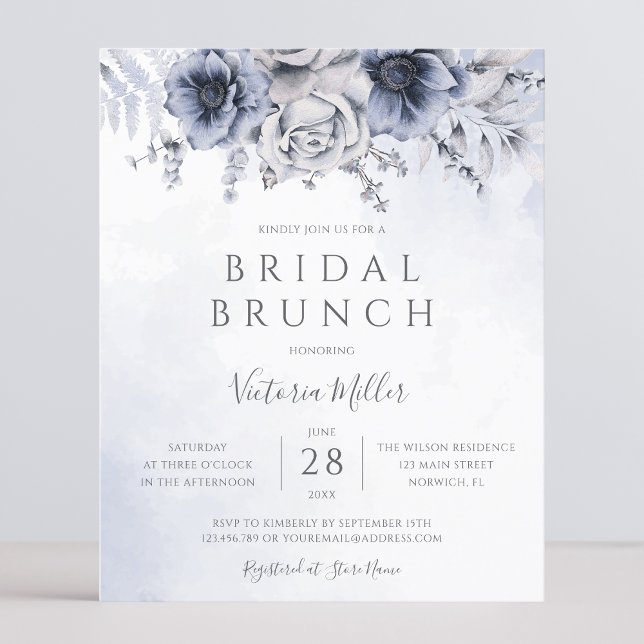 Budget Dusty Blue Navy Floral Bridal Brunch Invite (Creator Uploaded)
