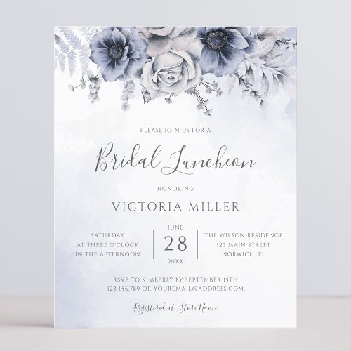 Budget Dusty Blue Navy Floral Bridal Luncheon