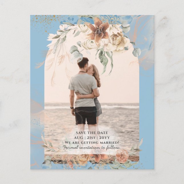 BUDGET Dusty Blue Pampas Grass Wedding Flyer (Front)