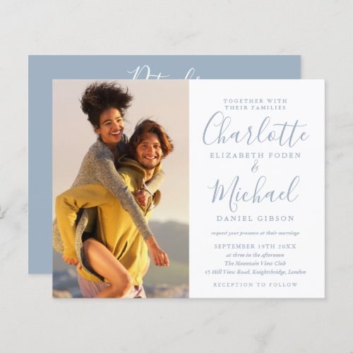 Budget Dusty Blue Photo All In One Wedding Invite