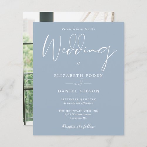 Budget Dusty Blue Photo Wedding Invitation