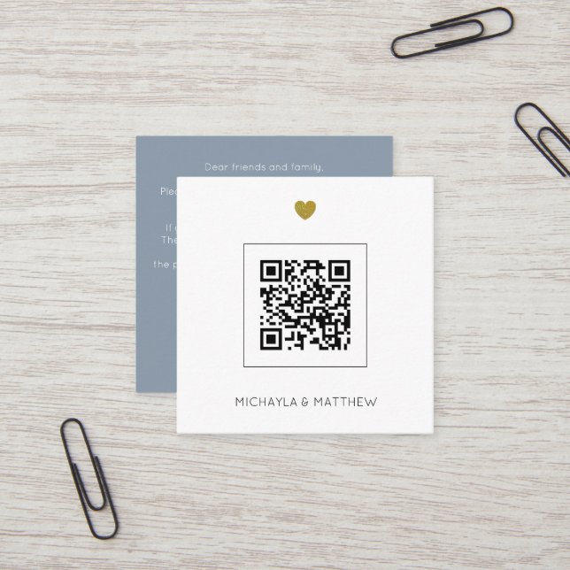 Budget Dusty Blue QR Code  Wedding Invitation (Front/Back In Situ)