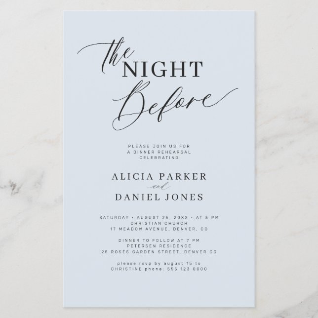 Budget dusty blue rehearsal dinner invitation flyer (Front)