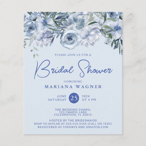 Budget Dusty Blue Romantic Floral Bridal Shower