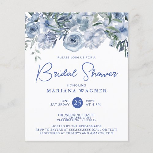 Budget Dusty Blue Romantic Floral Bridal Shower