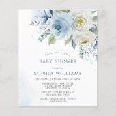 Budget Dusty Blue Rose Baby Shower Invitation (Front)