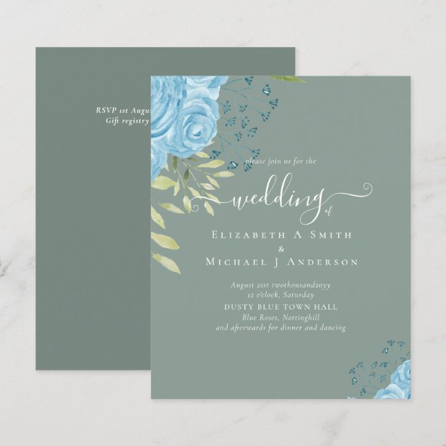 BUDGET  Dusty Blue Roses Wedding Budget (Front/Back)