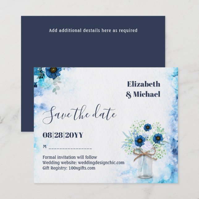 BUDGET Dusty Blue Save Dates Rustic Wedding (Front/Back)