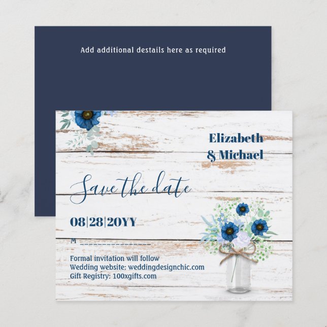 BUDGET Dusty Blue Save Dates Rustic Wedding (Front/Back)