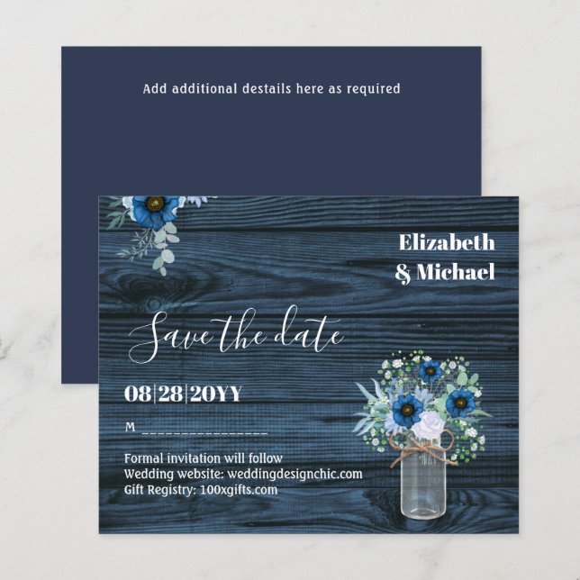 BUDGET Dusty Blue Save Dates Rustic Wedding (Front/Back)