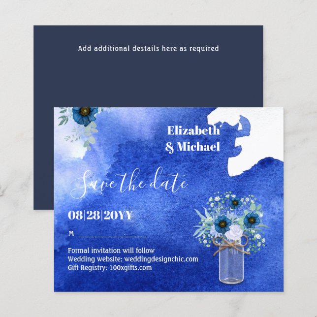 BUDGET Dusty Blue Save Dates Rustic Wedding (Front/Back)