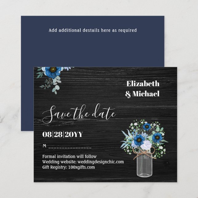 BUDGET Dusty Blue Save Dates Rustic Wedding (Front/Back)