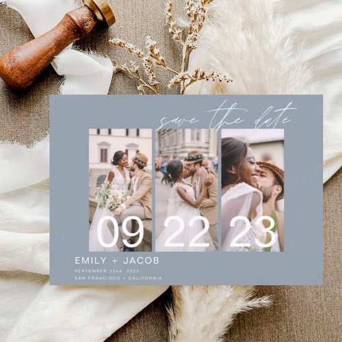 Budget Dusty Blue Save the Date 3 Photo 