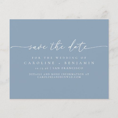 Budget Dusty Blue Script Wedding Save Date