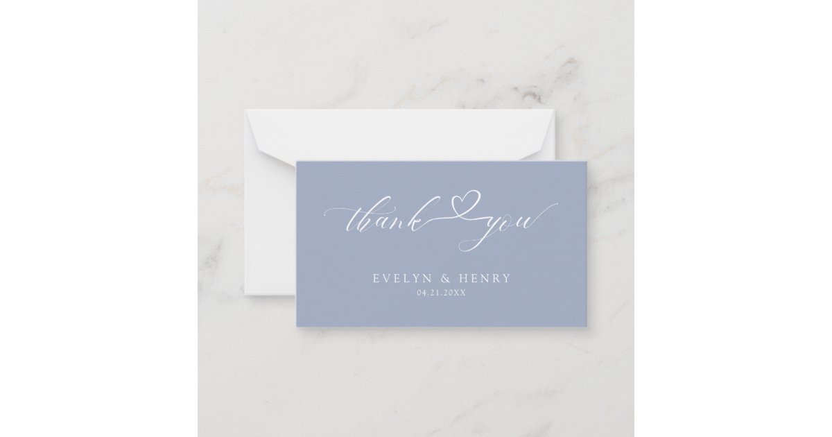 Budget Dusty Blue Script Wedding Thank You Cards | Zazzle