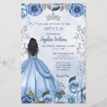 Budget Dusty Blue Silver Floral Princess SWEET 16