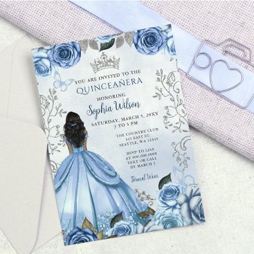 Budget Dusty Blue Silver Princess Quinceañera