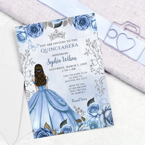 Budget Dusty Blue Silver Princess Quinceaera 
