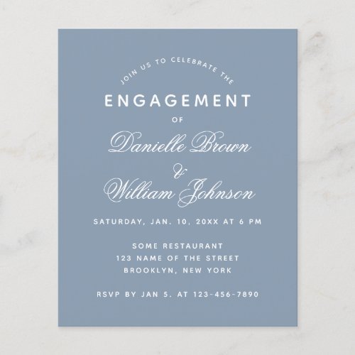 Budget Dusty Blue Simple Engagement Invitation