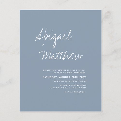 Budget Dusty Blue Simple Photo Wedding Invitation  Flyer