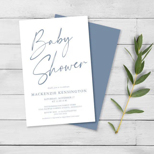 Budget Dusty Blue Simple Script Baby Shower Flyer 