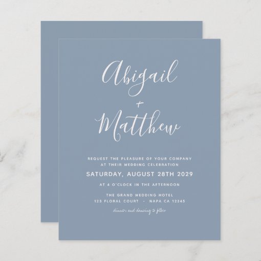 Budget Dusty Blue Simple Wedding Invitation | Zazzle