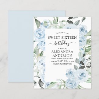 Budget Dusty Blue Sweet Sixteen Birthday Party