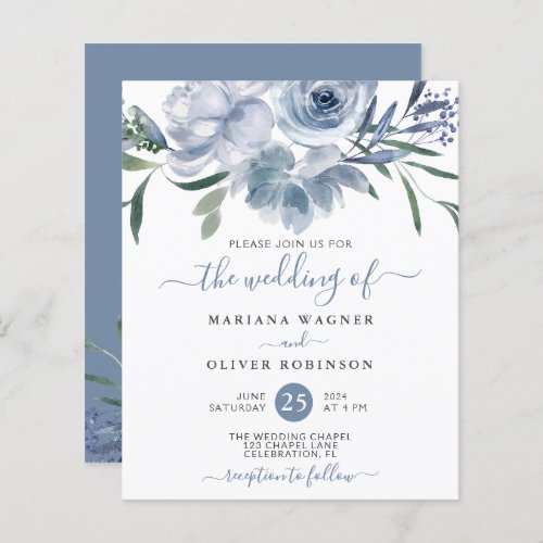 Budget Dusty Blue Watercolor Floral Wedding