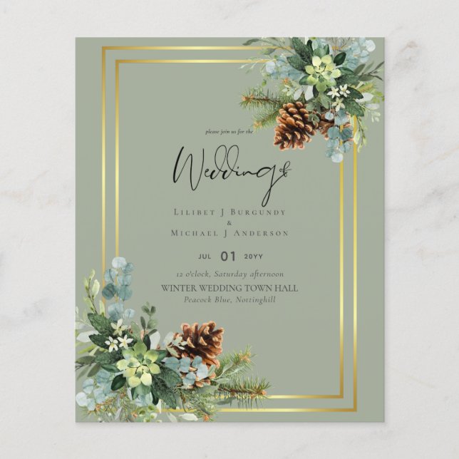 BUDGET  Dusty Blue Wedding Eucalyptus Greenery Flyer (Front)
