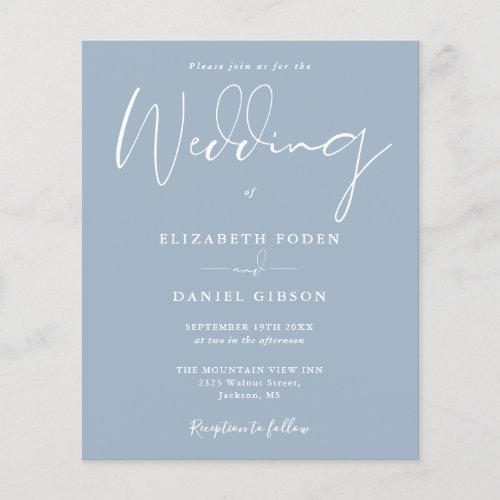 Budget Dusty Blue Wedding Invitation